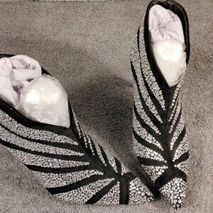 Ankle Boots Womens Size 6 Black High Heel Stiletto Pointed Toe Rhinestones